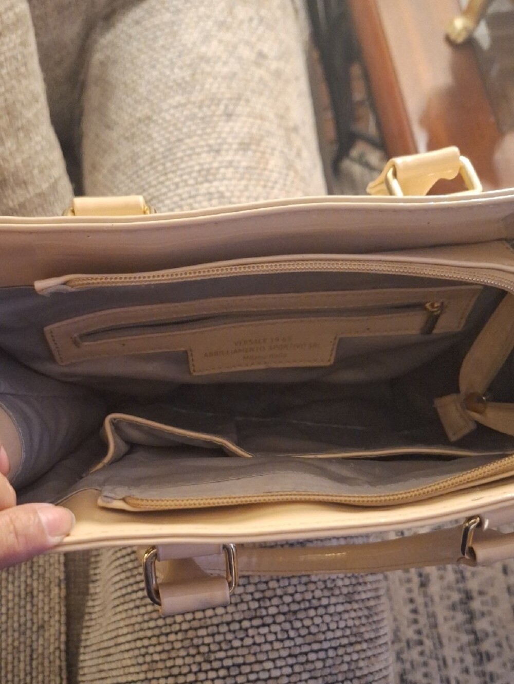 Versace Cream Shoulder Tote with Gold-Plated Accents - Picture 8 of 8